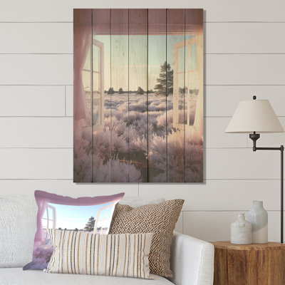 Lavande Meadow Windows View IV - Prairie sur bois