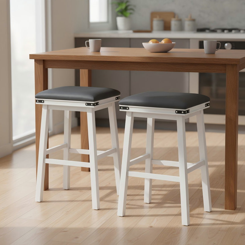 Ensemble de 2 tabourets de bar de salle à manger, tabourets de bar à hauteur de comptoir de 24 po avec siège rembourré, structure en bois d'hévéa et en bois d'acacia