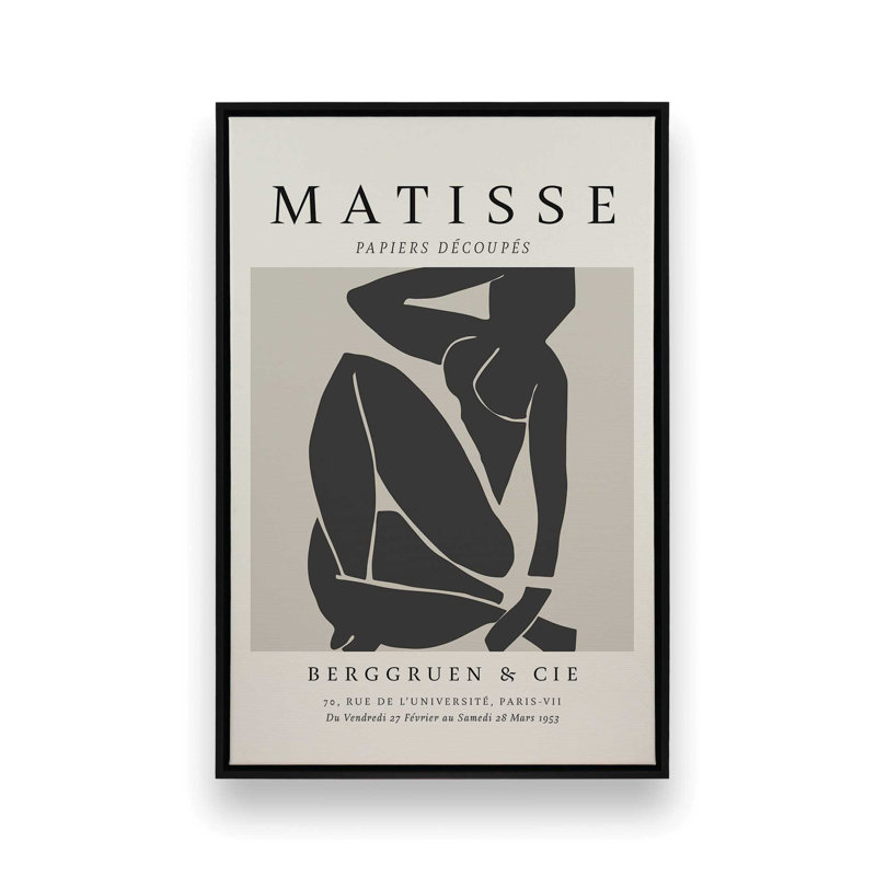 Matisse's Nude III in Black, Satin Black Floater Framed, 36.75" H x 24.75" W x 1.75" D