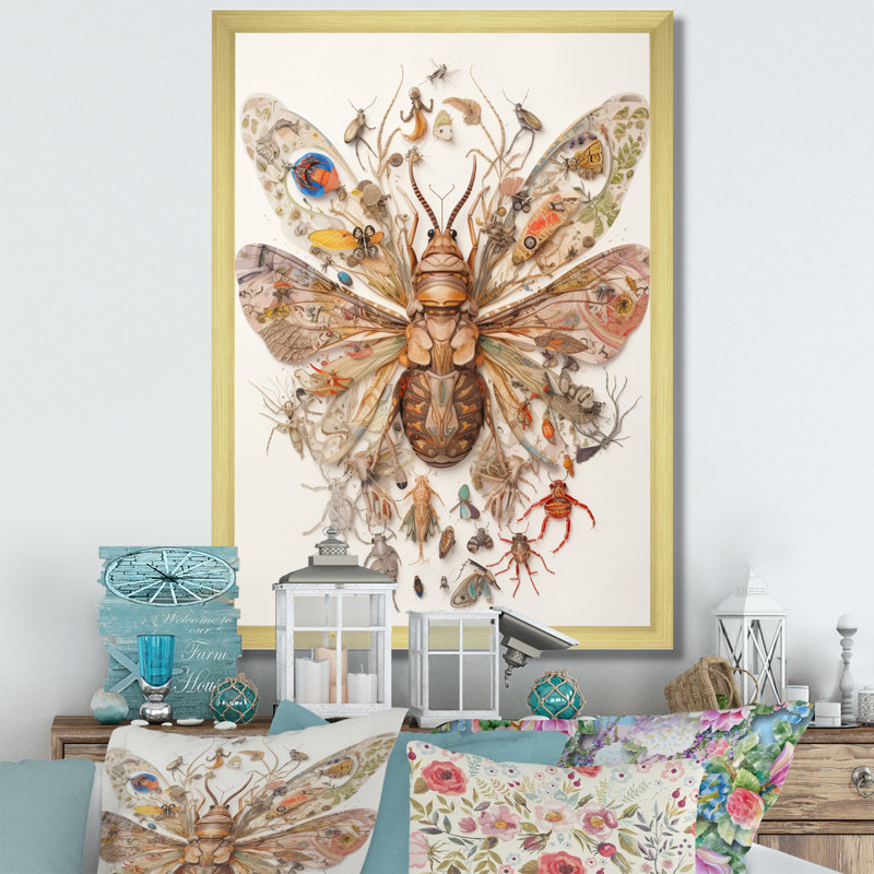 Illustration rétro de papillon de nuit brun, Cadre doré à une seule photo, H 32 po x l 24 po x P 1 po