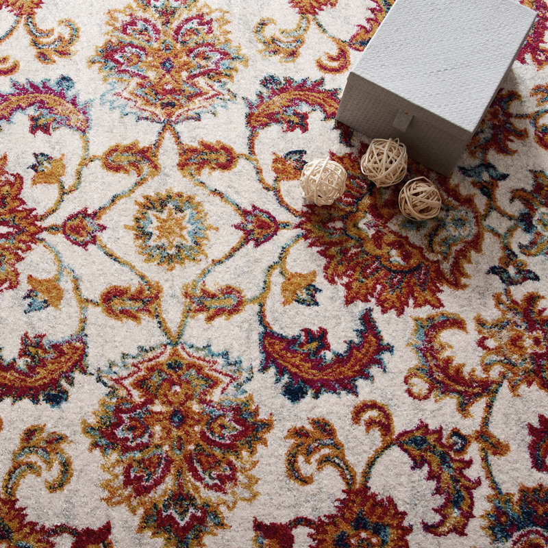 Ivory Floral Synthetic 8' x 10' Area Rug