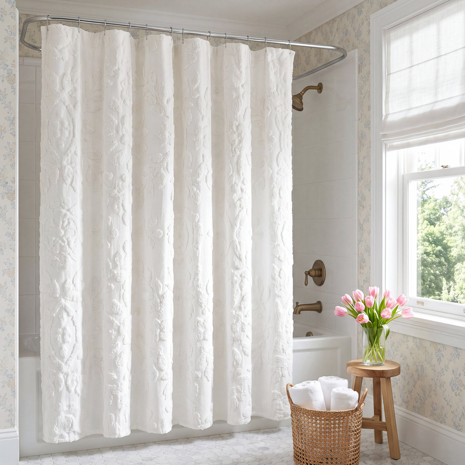 Peri Home Chenille Laurel Shower Curtain, White