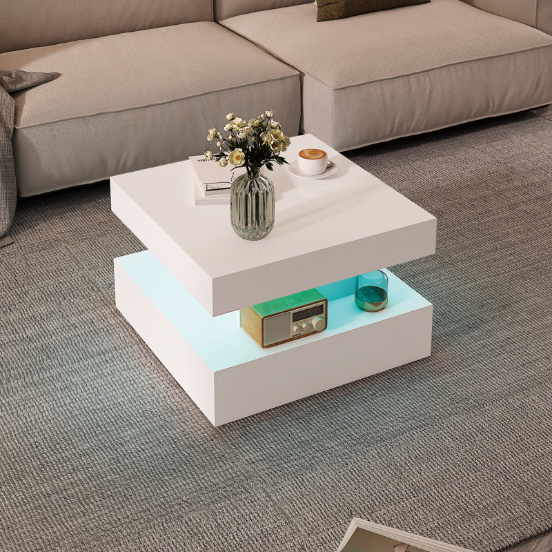Table basse carrée avec lumières à DEL pour le salon, White