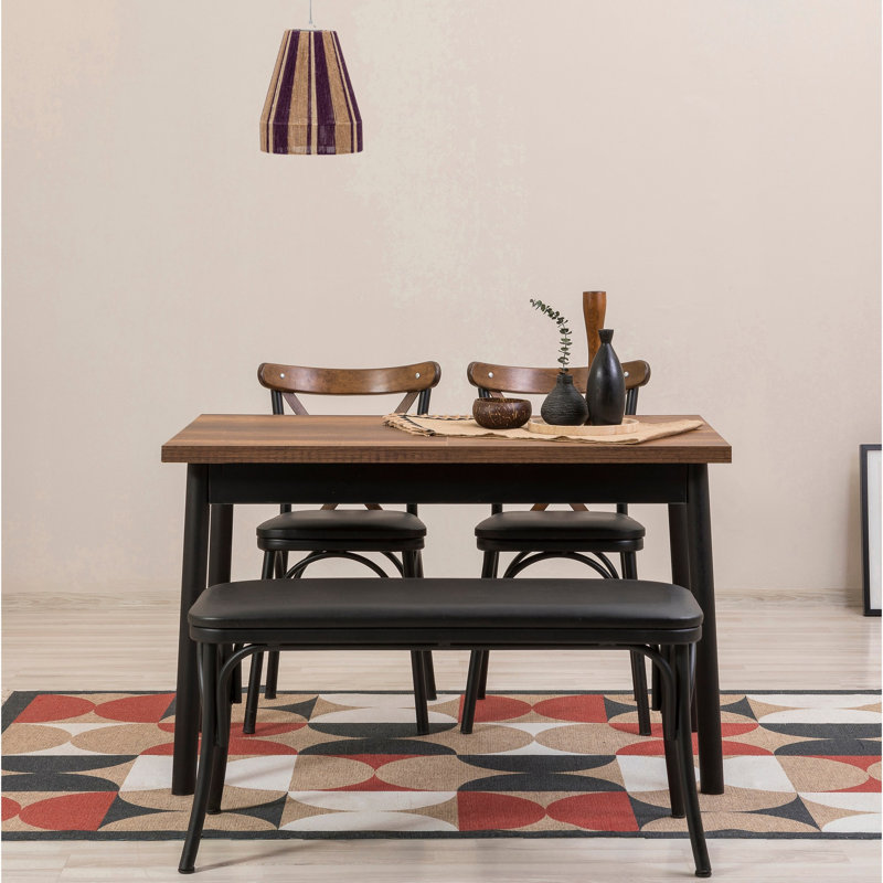 Kathleen 3 - Person Dining Set, Walnut, Walnut/Black, Black