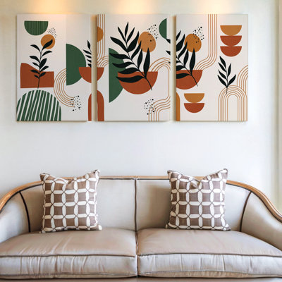 3 pièces d'art mural botanique abstrait avec un design minimaliste, trois pièces d'art mural pour le salon, la chambre à coucher, le bureau et la décoration intérieure, aspect encadré