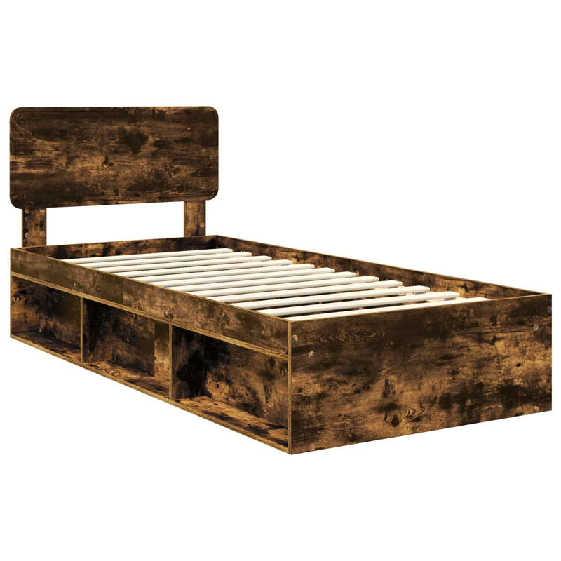 Solid Wood Bed, Smoked Oak, European Single (90 x 200 cm)
