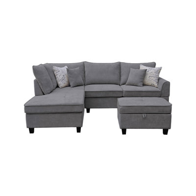 99-Inch Fabric Sectional Sofa With Left-Facing Chaise, Storage Ottoman, And 4 Throw Pillows