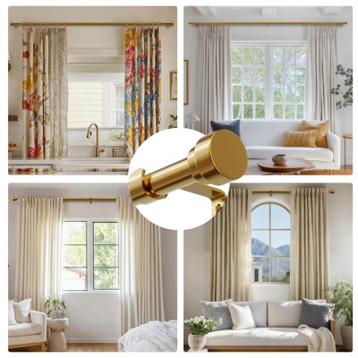 Heavy Duty Curtain Rods For Windows 72 To 144 Inch, 1 Inch Brass Gold Curtain Rod, Adjustable Length Rod With Metal Finials, Modern Decorative For Bedroom Kitchen Living Room (16 To 150 Inch)