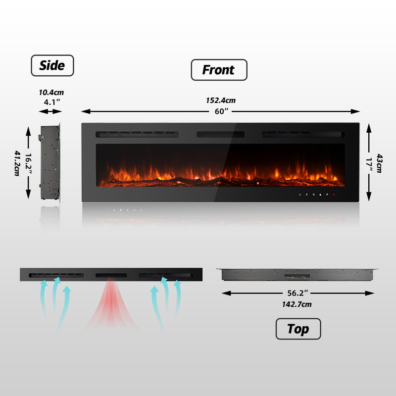 Electric & Alternative Fuel Fireplaces, Black, 17" H x 60" W x 4.1" D