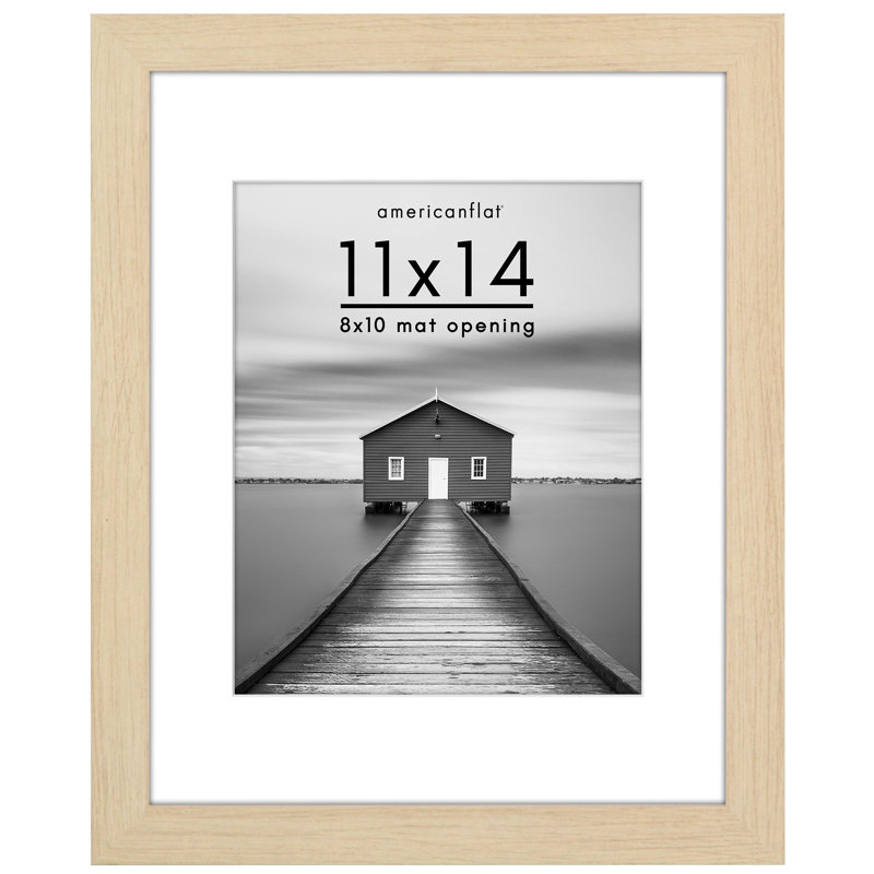 Cadre photo Americanflat - Cadre avec passe-partout - Moulure large - Verre résistant aux chocs, Chêne naturel, 11 po x 14 po