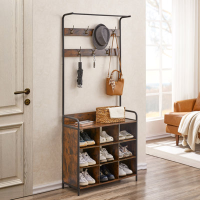 Coat Rack, Hall Tree With Shoe Rack For Entryway, 3-In-1 Entryway Coat Rack And Storage Rack, With 7 Hooks, A Hanging Rod