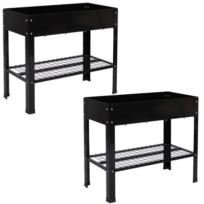 Pinero Galvanized Steel Raised Garden Bed Set of 2 - Black