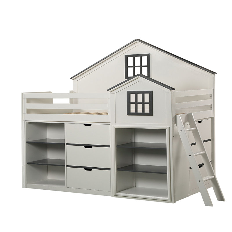 Lit mezzanine Khup en blanc et gris