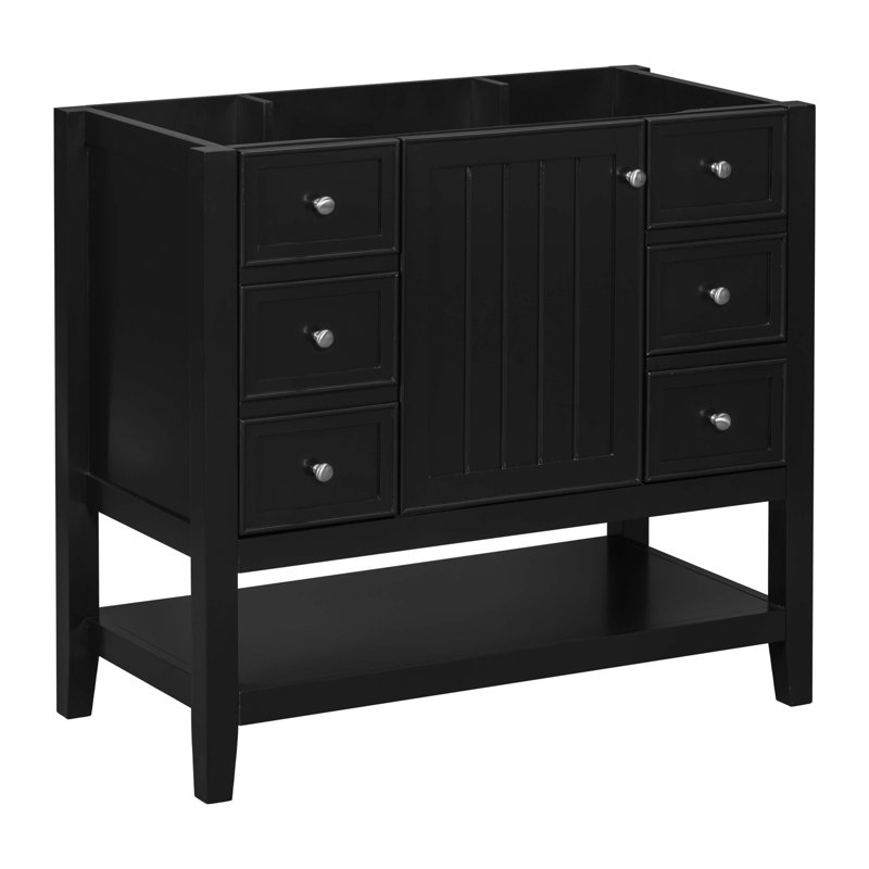 36" Black Solid Wood and MDF Freestanding Bathroom Vanity