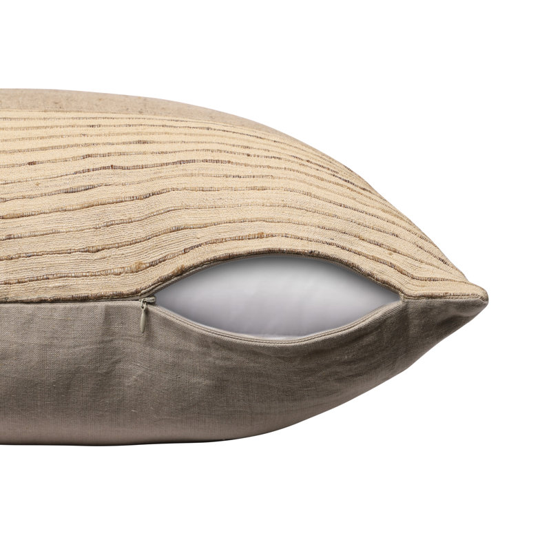 Marie 24" Beige Textured Silk Throw Pillow