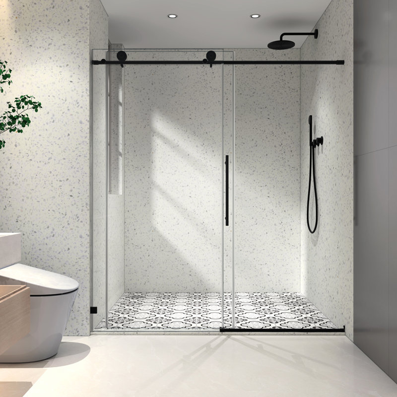 Shower Door With 70Mm Large Pulleys And Corners One Fixed -Proof, Matte Black