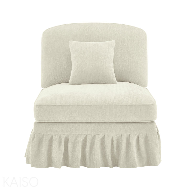 Canapé sans accoudoirs en chenille avec 1 coussin - beige et blanc, Beige/White