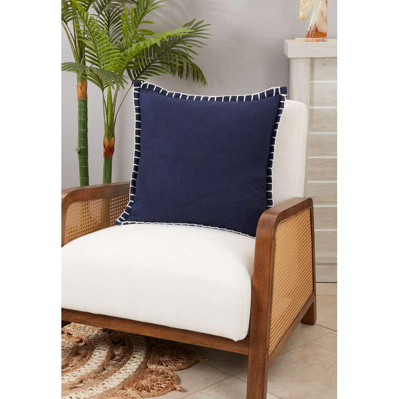 Persephone Collection Cotton Throw Pillow, Down Blend, Navy Blue