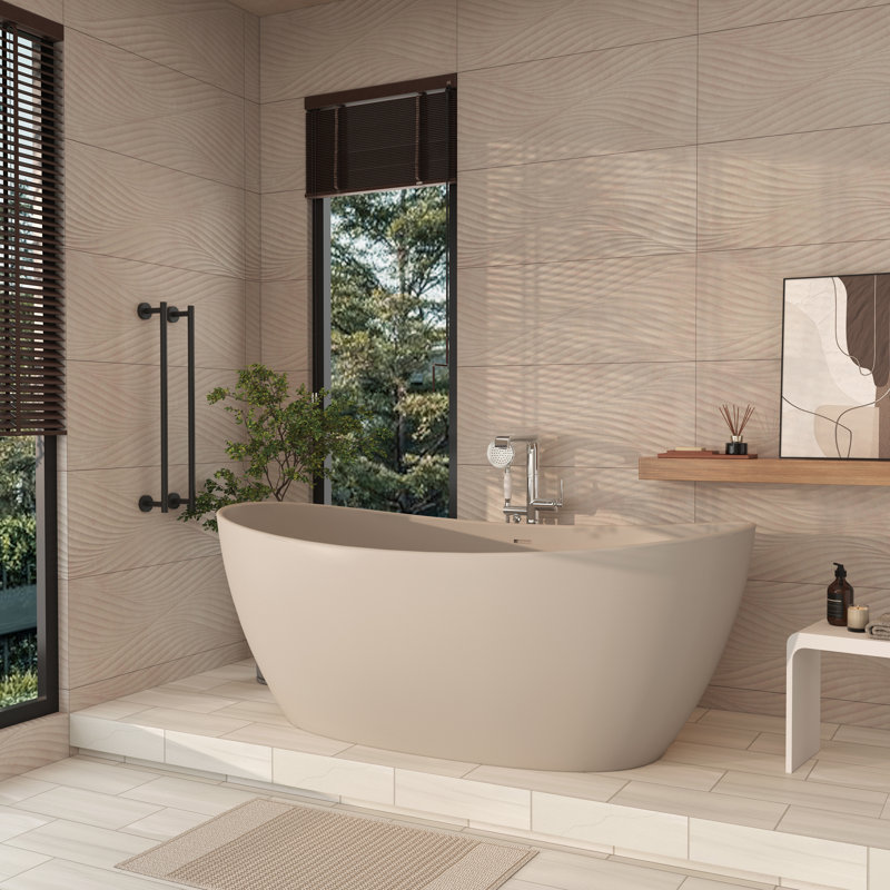 Baignoire de trempage autoportante ovale à surface solide de 65 po avec drain Casainc