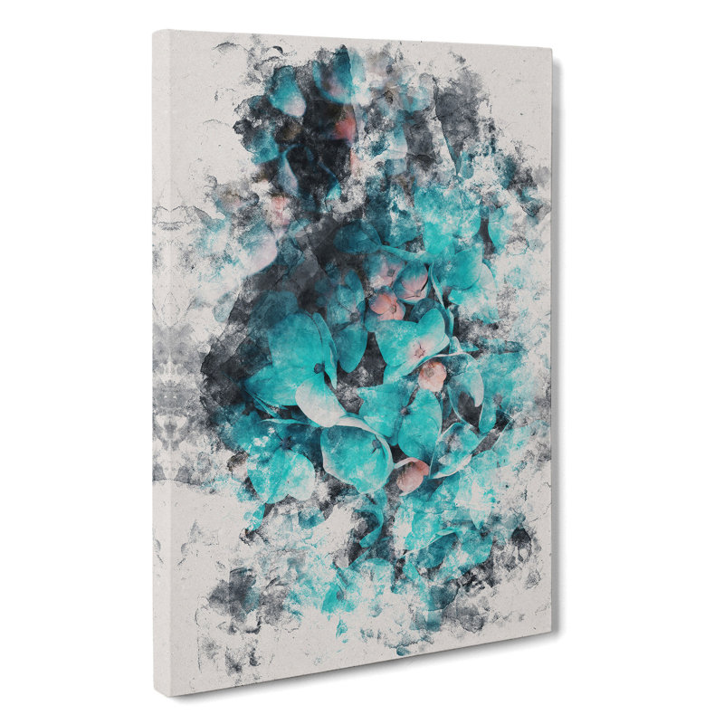 Teal Blue Hydrangeas Watercolour - Wrapped Canvas, 91cm H x 60cm W x 3cm D