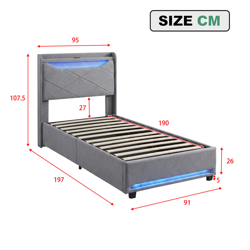 Upholstered Bed, Single (3')
