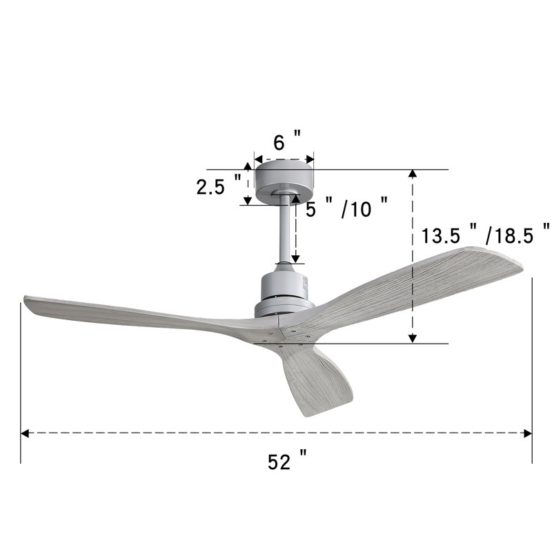 Sofucor Kemp 52" 3-Solid Wood Blade Classic Ceiling Fan with Remote Control and no Lights, Silver with Light Gray Blades