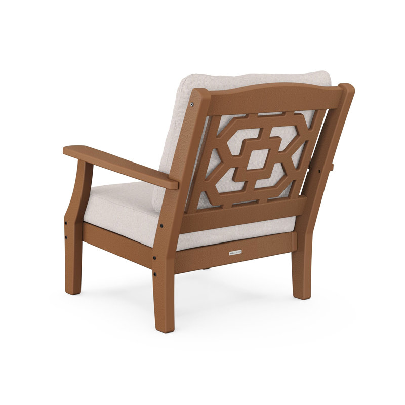 Chinoiserie 2 - Person Outdoor Seating Group with Cushions, Natural Linen Revolution® Microfiber, Teak