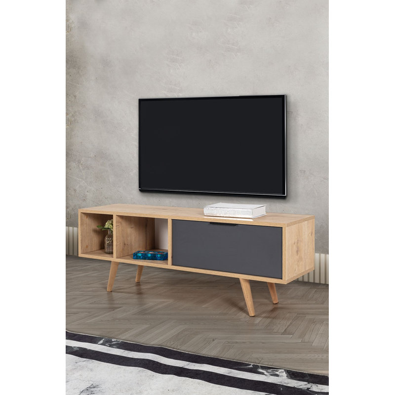 Meuble télé, 7.09" H x 62.99" W x 13.78" D, Sapphire Oak