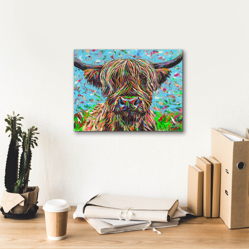«Vache d'une autre planète 2» par Carolee Vitaletti, art mural sur toile, H 12 po x l 16 po x P 0,75 po