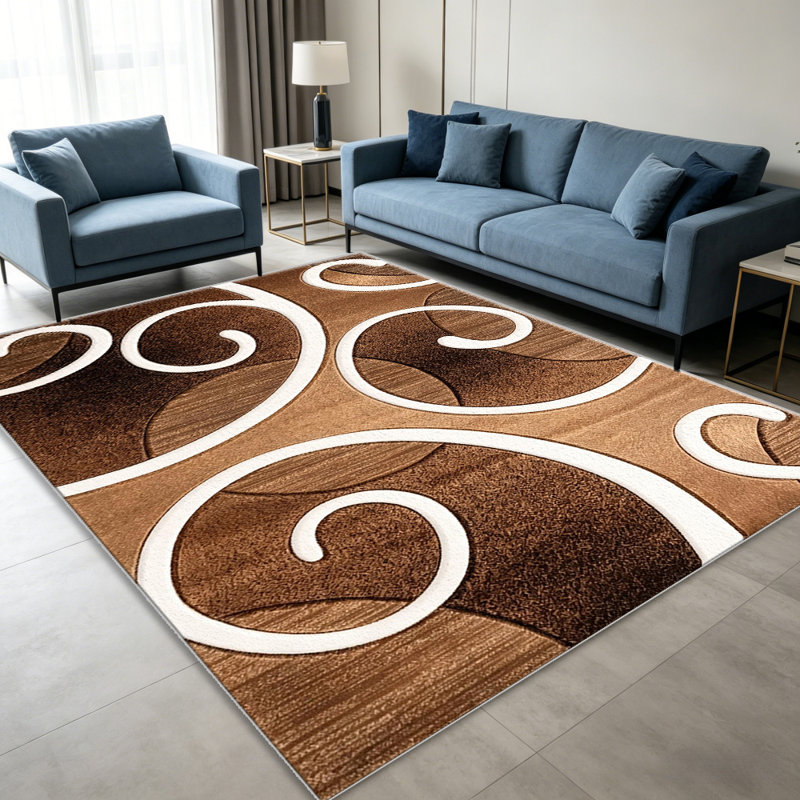 Brown Swirl carpet-easy to clean, machine-washable, soft and comfortable; suitable for door mats, kitchens, living rooms, bedrooms, corridors, and laundry areas. Easy to clean, durable carpet for home decoration.