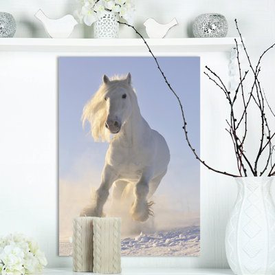 Reproduction de photo sur toile tendue, "campagne" white équin run galloping winter "