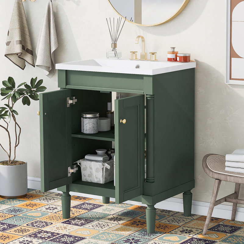 Meuble-lavabo de salle de bain avec lavabo supérieur, armoire de rangement moderne à 2 niveaux, Green