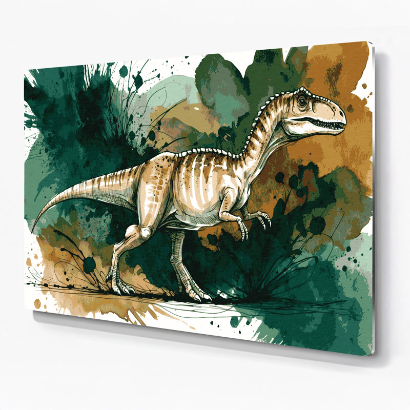 «Dinosaur Compsognathus», art mural en métal vert, H 11 po x l 14 po
