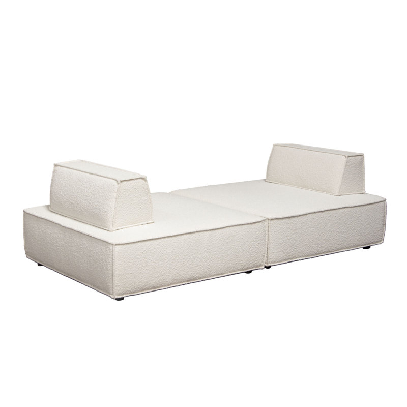 Cara 2-Piece Square Modular Lounger In Ivory Boucle Fabric W/ Moveable, Non-Skid Backrest