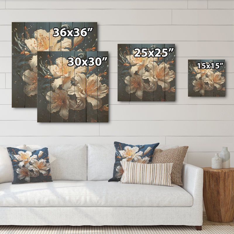 Noir «Intrigue Irises Dream I», art mural sur bois de pin naturel, H 15 po x l 15 po