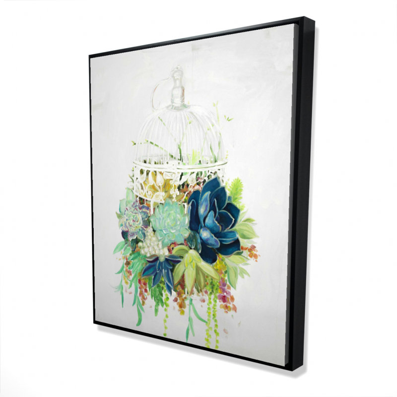 Bird Cage With Cactus Print On Canvas