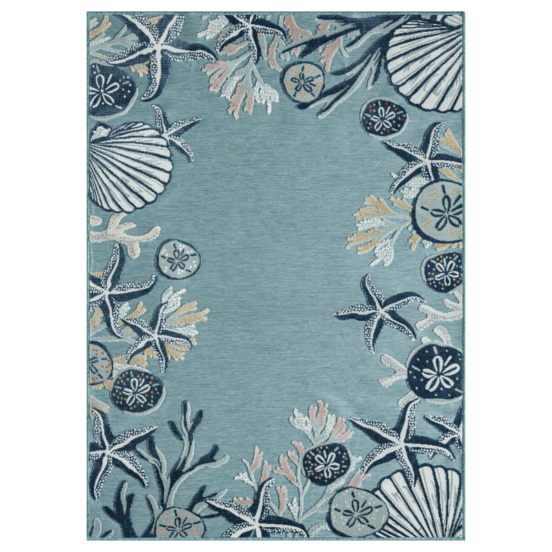Navy/Blue Coastal Floral Power-loomed Indoor Area Rug, Rectangle 7'9" x 9'9"
