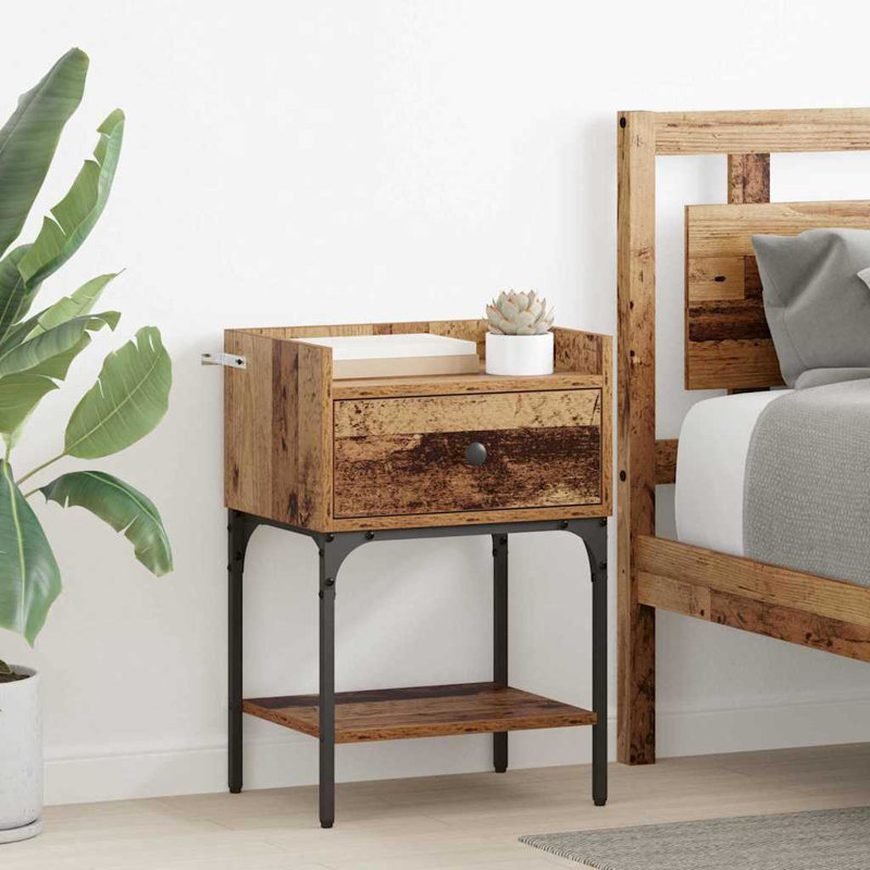 40cm W Manufactured Wood Bedside Table, Old Wood