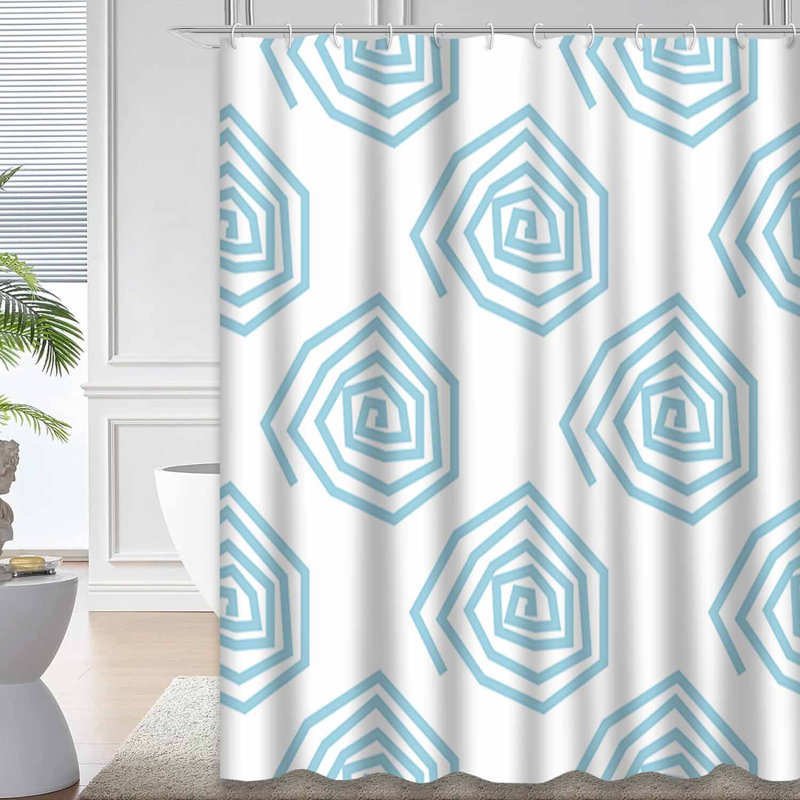 Rideau de douche blanc à motif géométrique bleu marine avec 12 crochets, 72" L x 84" W