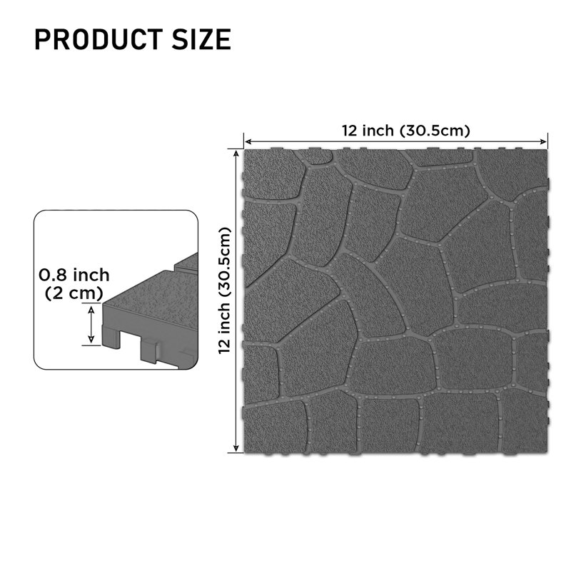 Paquet de 44 tuiles de terrasse emboîtables à texture de pierre de 12 po x 12 po - Revêtement de sol extérieur pour la piscine, le balcon et la cour arrière - Facile à installer, résistant aux intempéries et au drainage