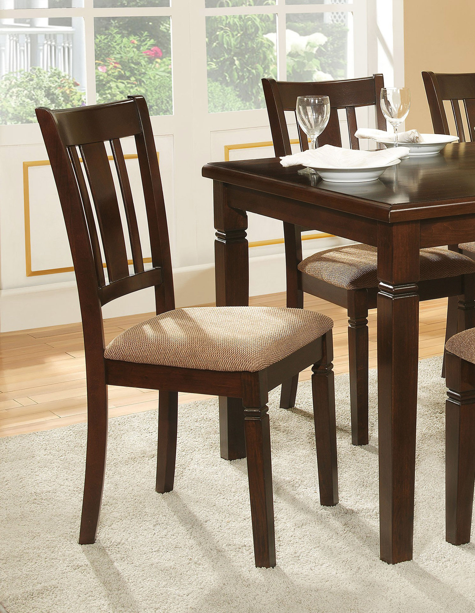 Rosdorf Park Transitional Style Dining Chair 2Pc Set Wooden Frame Fabric Upholstered Seat ...