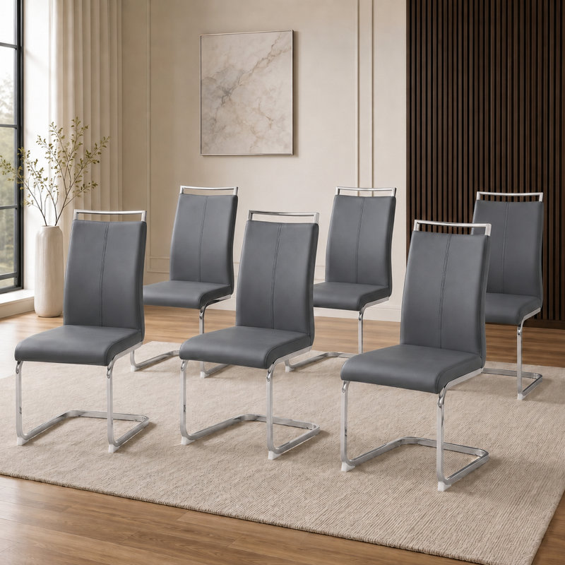 Chaises de salle à manger en faux cuir Amari Modern, Dark Gray, Gold
