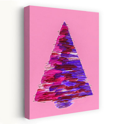 Pink Abstract Christmas Tree Abstract Colorful Contemporary Christmas Tree Winter Landscape Wall Art Print by Lori Ann Folz - Wrapped Canvas Print