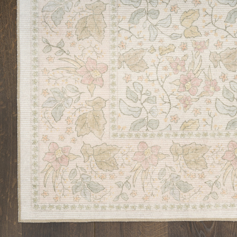 Tapis d'intérieur multicolore beige Nourison Botanical Washables 7 pi 6 po x 9 pi 10 po, Rectangle 7 pi 6 po x 9 pi 10 po
