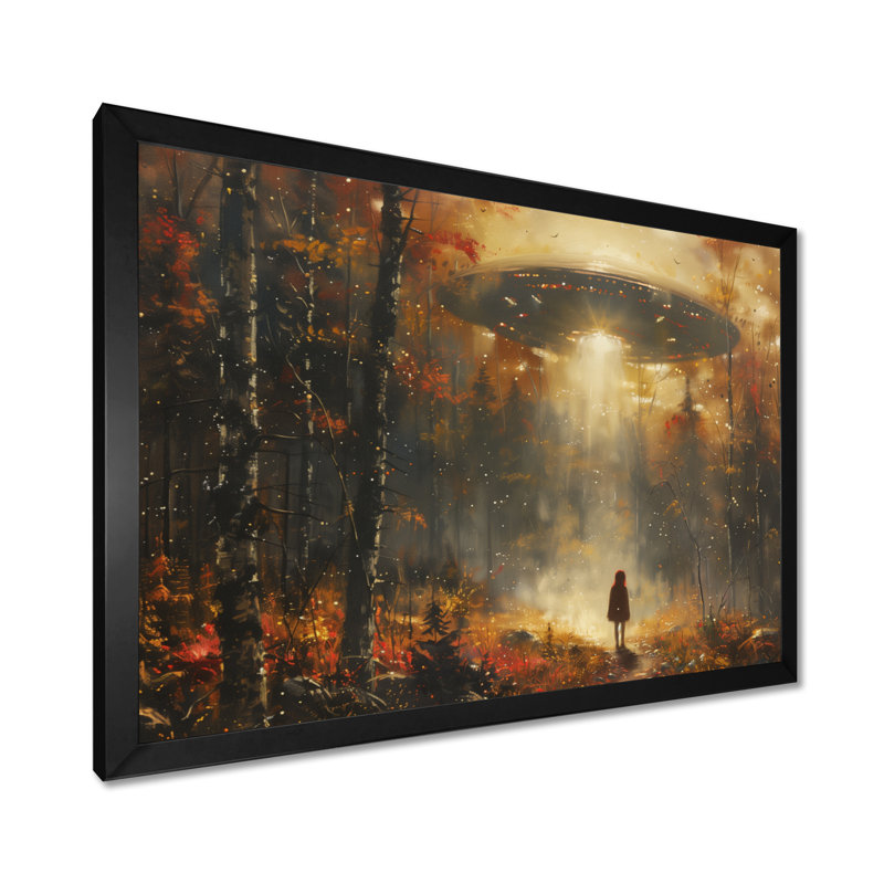Rêve d'extraterrestres bruns gris et brun - OVNIS, art mural, H 12 po x l 20 po x P 1 po, Cadre simple noir, bois massif
