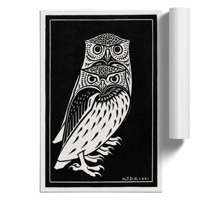 Two Owls by Julie De Graag - No Frame Print