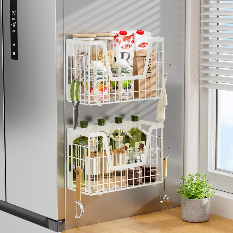 2-Piece Refrigerator Magnetic Storage Rack, White
