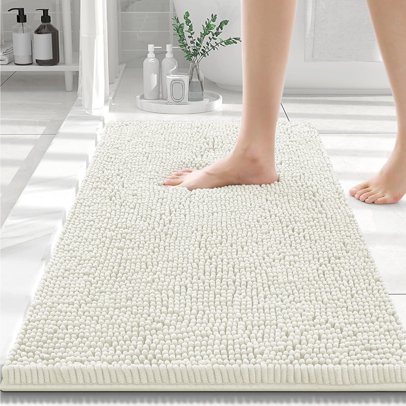 Chenille Non-Slip Non-Slip Bath Mat, White, 80cm L x 50cm W