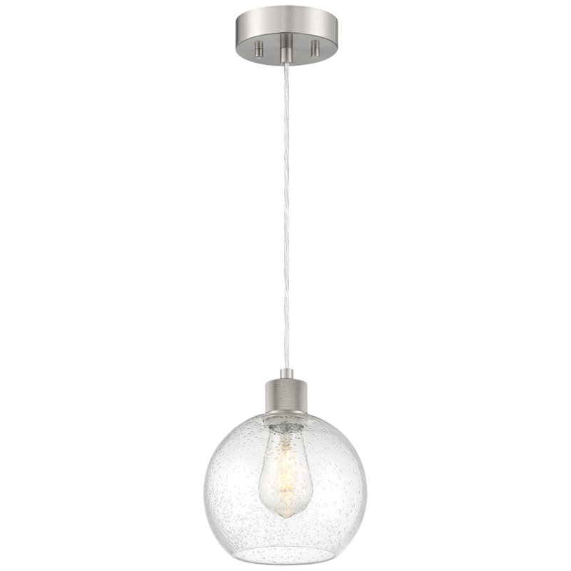 Aarian Burgundy LED Pendant - Seeded Glass - Replaceable LED, Brushed Steel