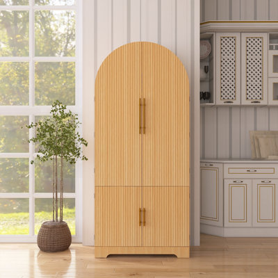 Grand garde-manger arqué cannelé - 8 portes / 3 tablettes réglables et un tiroir caché, polyvalent pour la maison